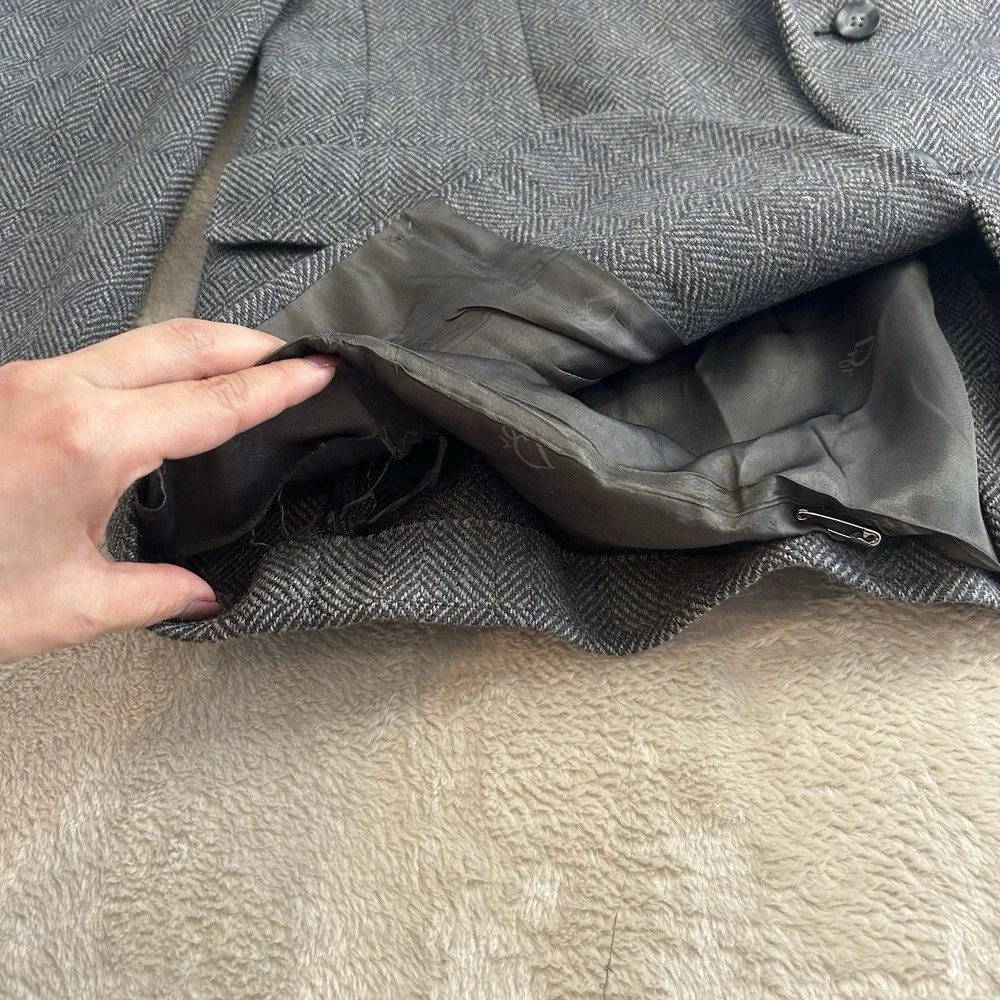 VTG Christian Dior 42R Monsieur Wool‎ Blazer Sport Coat Diamond Weave Gray